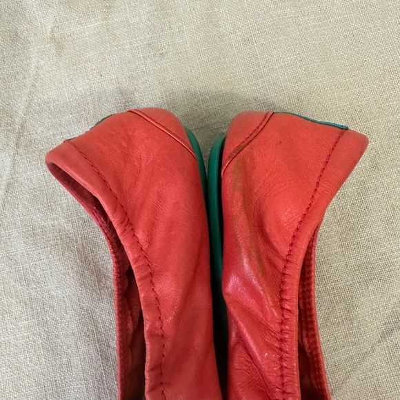 TIEKS by Gavrieli Poppy Orange Coral Leather Ballet Flats Foldable Slip On - Picture 9 of 13